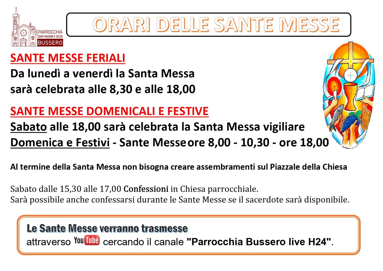 Orari Sante Messe – Parrocchia dei Santi Nazaro e Celso – Bussero